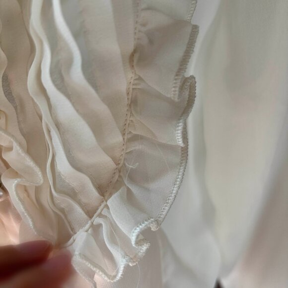 White Stag - Off White Ruffle Collar Button Down - S - Chiffon / Sheer - Picture 9 of 12